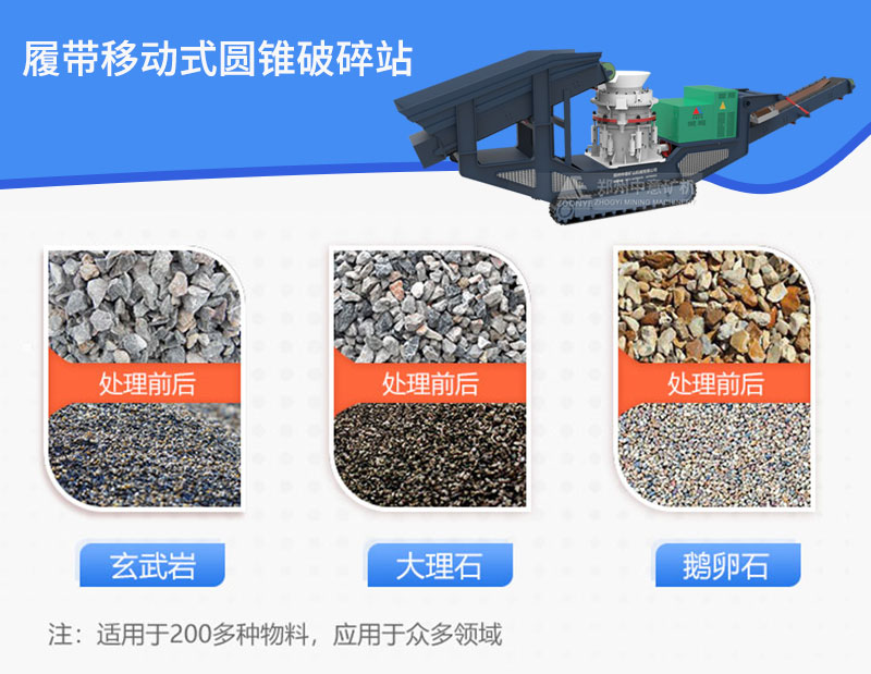 履帶式圓錐移動破碎篩分處理的石頭等原料